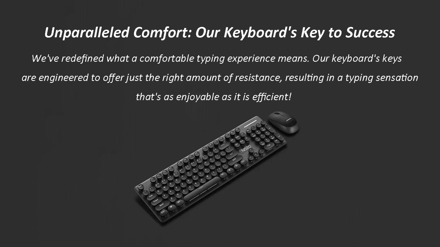 BDI Wireless Punk Mechanical Feeling Keyboard Mouse Set (Whisper-Quiet)