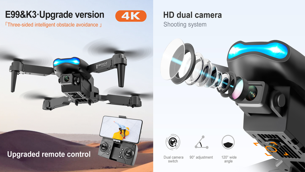 BDI 4K HD Wide angle Dual Camera FPV Wi Fi RC Drone Quadcopter