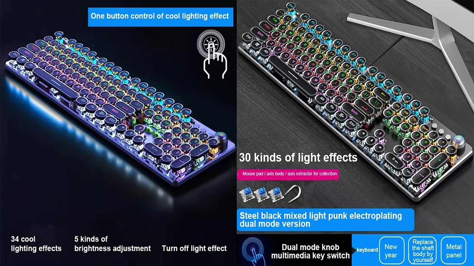 Gaming Keyboard Luminous Retro Punk Green Axis Mechanical Keyboard ...
