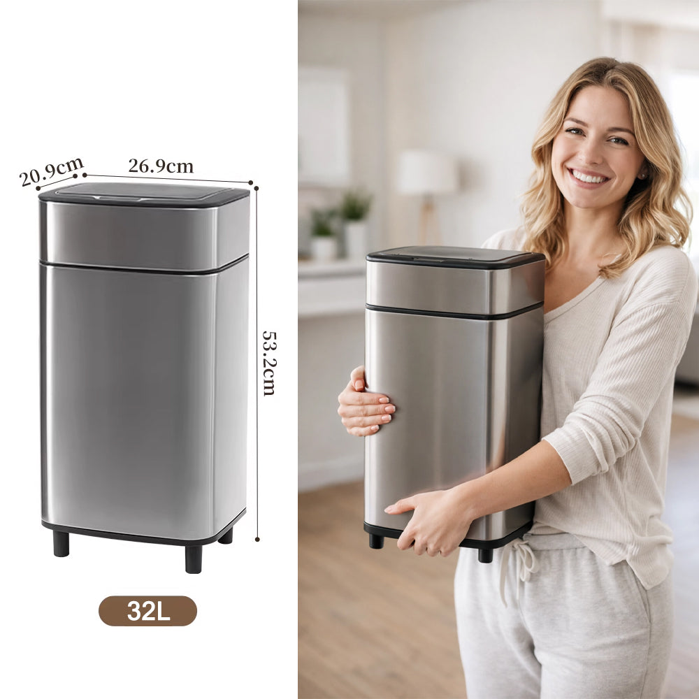 smart-sensor-trash-can-32l-stainless-steel-wave-motion-sensing-quiet-hydraulic-lid