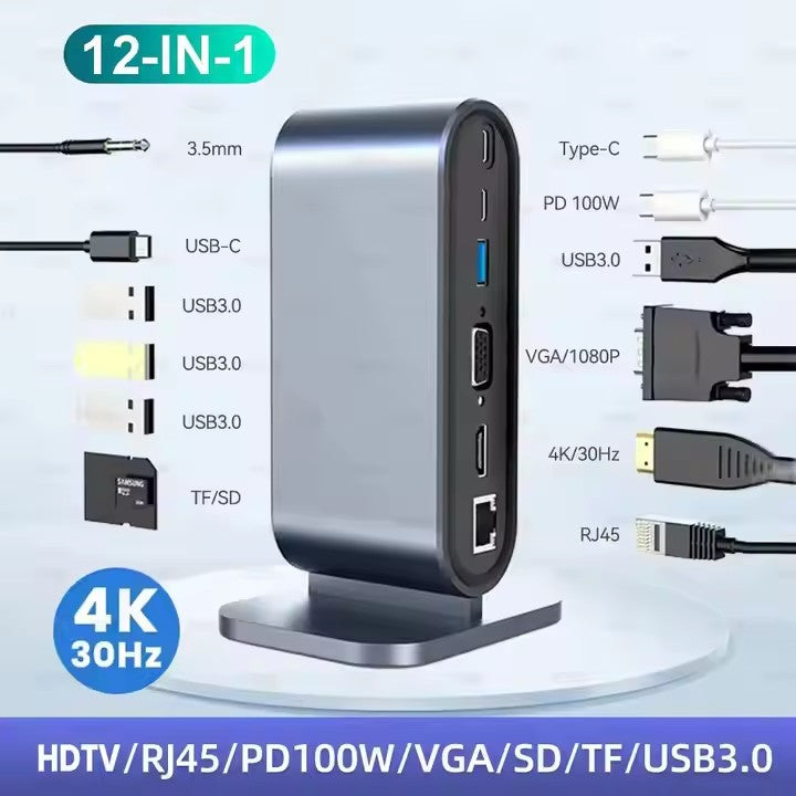 12-in-1-usb-c-hub-aluminum-hdmi-4k-30hz-3x-usb-3-0-otg-for-laptop-phone-5gbps