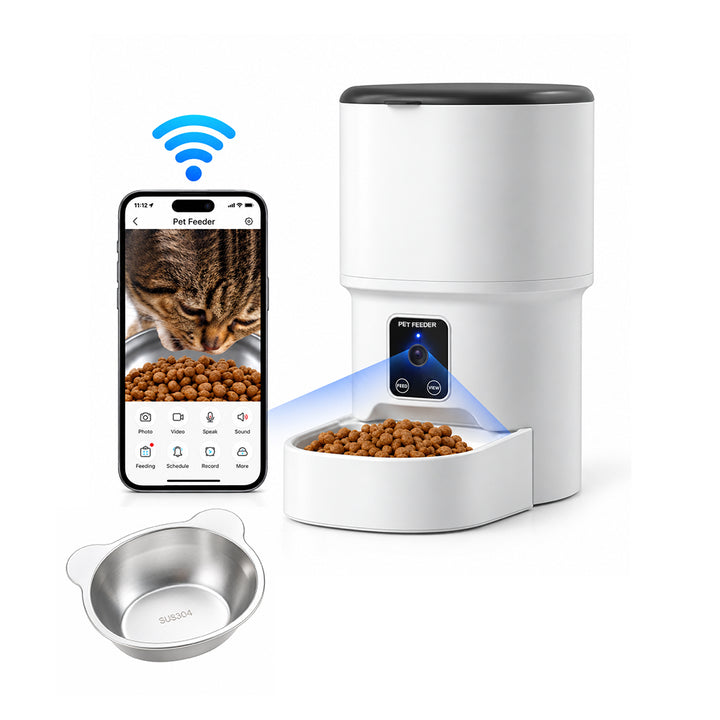 Smart Pet Feeder with Video or WiFi APP – 4L Capacity Dual Power Anti-Jam Design for Cats Small Dogs
