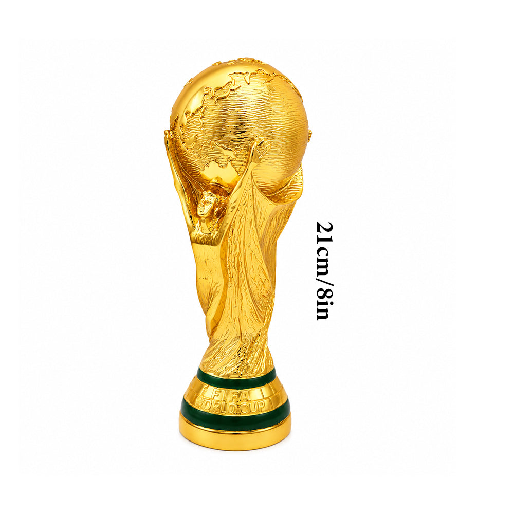 soccer-fan-memorabilia-gold-world-cup-style-trophy-desk-decoration-engraved-champions-text-multiple-heights